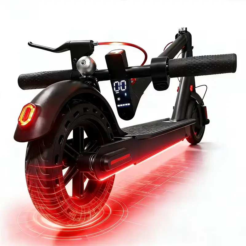 Equipped with a 42V 7.8Ah battery, our foldable e-scooter offers 18 miles Max of range and 19 MPH speed. Fold it in seconds for easy transit and storage, and breeze through busy streets stress-free., Multifunctional, Efficient Battery