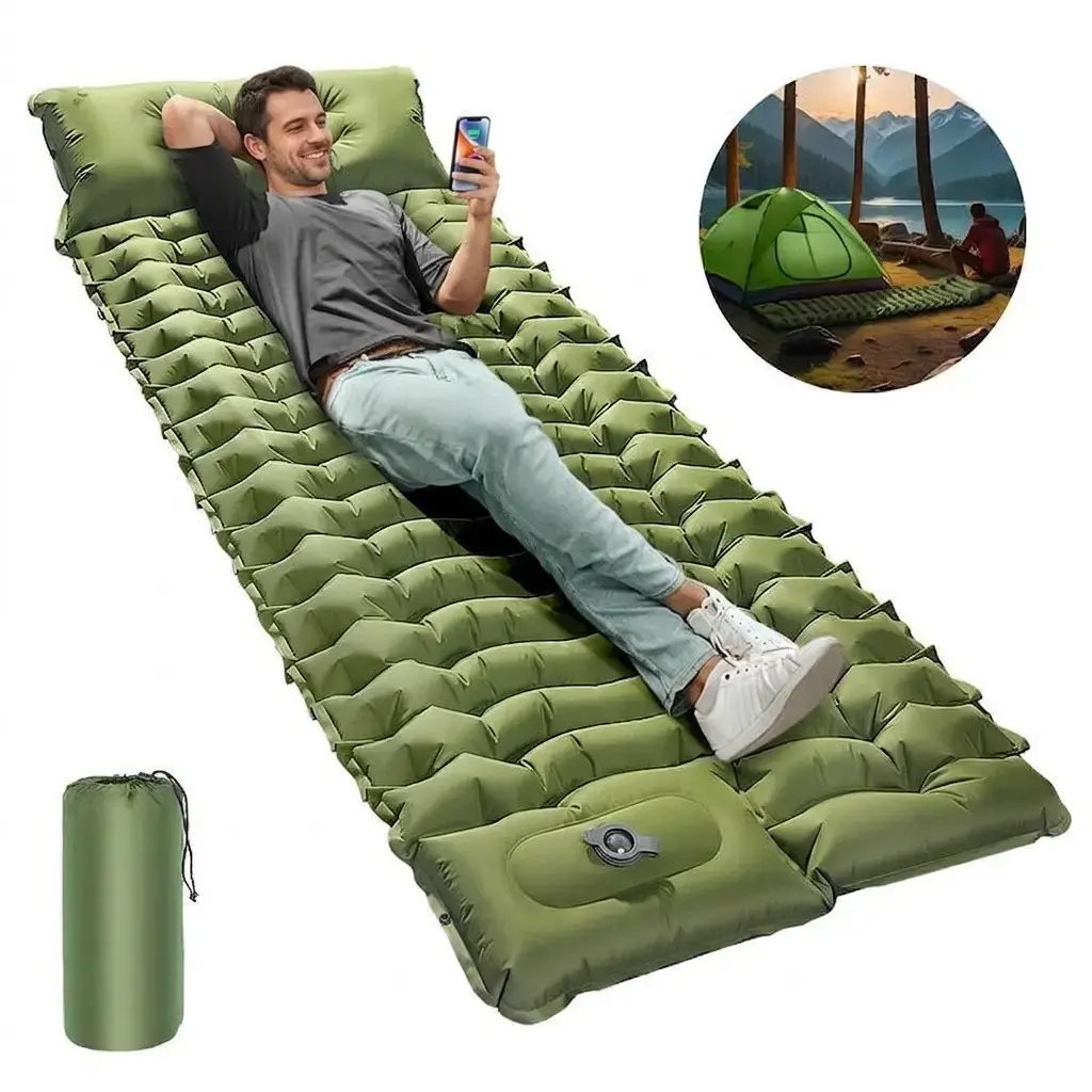 Night Cat Camping Sleeping , Extra Thick Camping Mat, Built-in Foot Pump Inflatable Sleeping ,Compact for Camping BackpackingHiking Traveling Tent, camp gear, road trip ,cot pad, inflation Pump air pillow,Summervibes Airbed Double Self Inflating Be