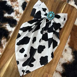Handmade Black Cow Print Western Hair Bow with Unique Design for Versatile Use Perfect for Individual Outfits Artistry Personal Touch Express Individuality Cowprint Pattern
