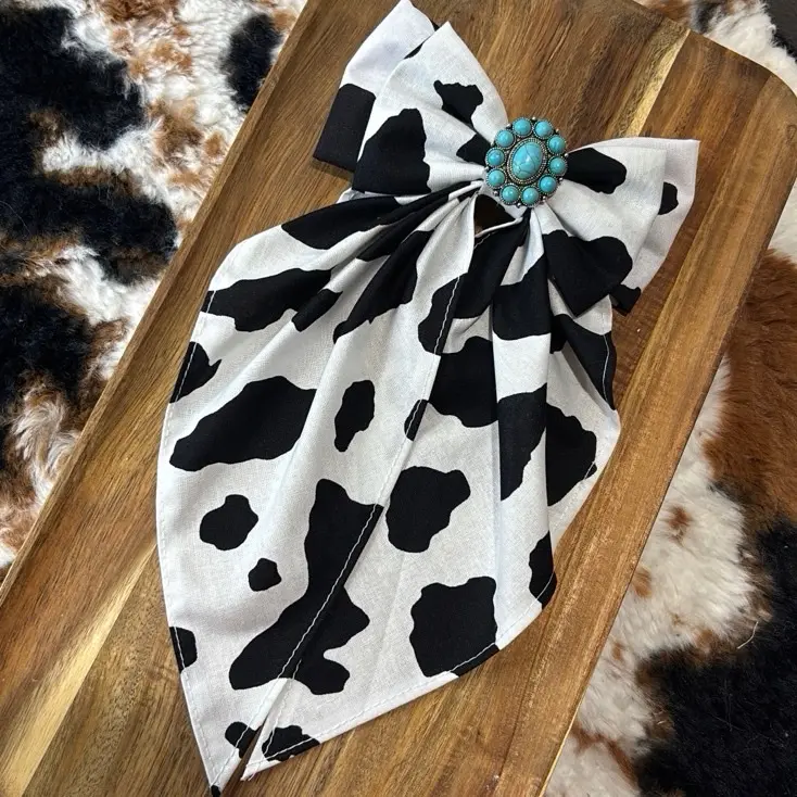 Handmade Western Cow Print Hair Bow, Pretty Fashion Hair Clip for Styling, Unique Artisanal Accessory for Women, Hair Clips For Styling, Fashion Hairpins