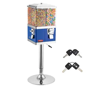 Coin-Operated 4-Compartment Rotating Bins Candy Vending Machine with Adjustable Height Iron Stand, Commercial Candy Bank for Business Use with Toy Capsules, Bouncy Balls, Blue