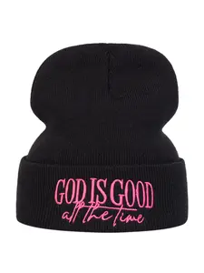 Unisex God Is Good Knit Turban Hat, Casual Woven Cap, Adjustable Plain Design, Outdoor Sun Protection for Travel & Beach Vacations, Knit Hats