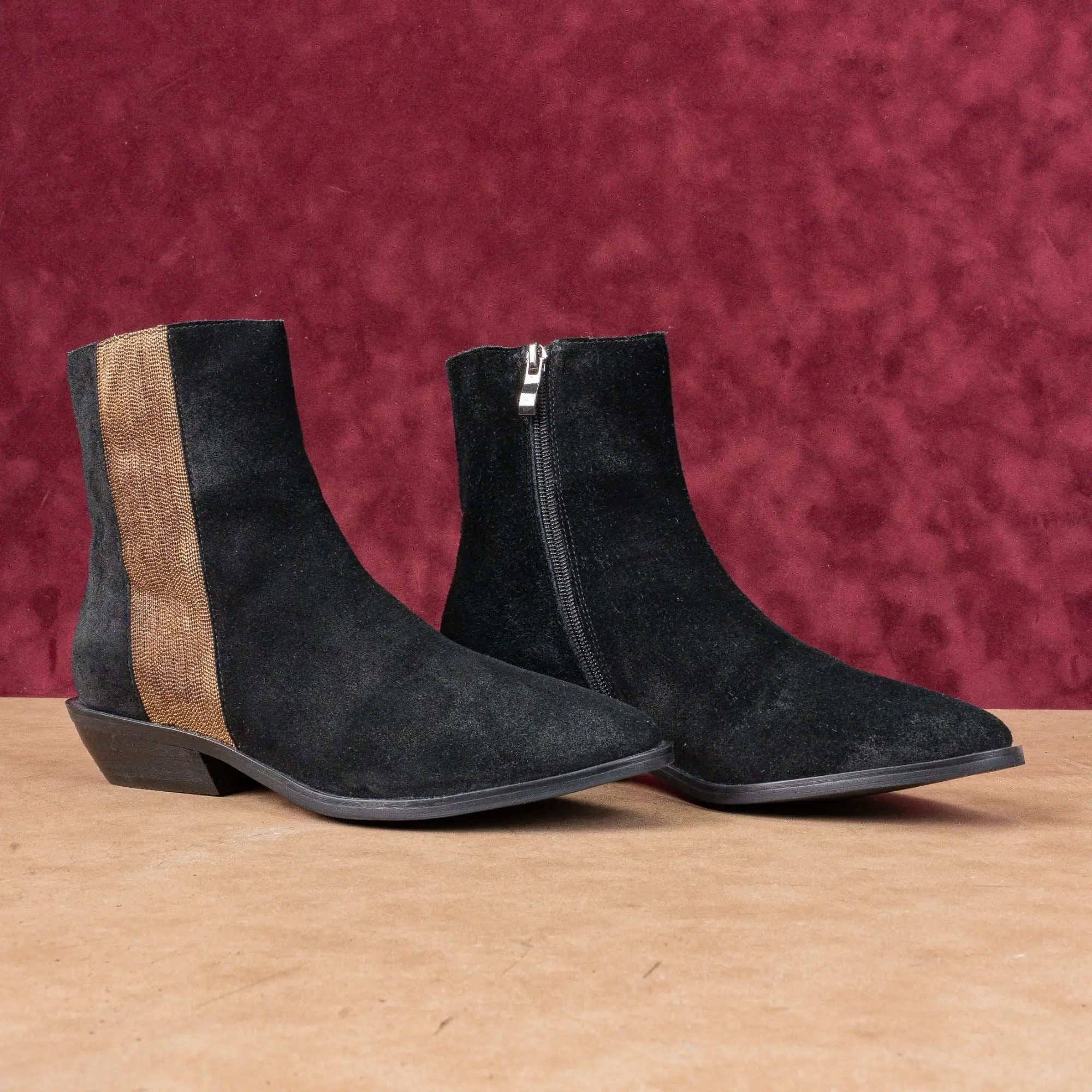 Antelope Women Black Suede Western Cowboy Ankle Pointy toe Boots sz 7US EUR38