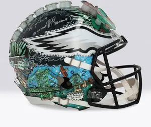 Jalen Hurts and Nick Foles Philadelphia Eagles Autographed Riddell Speed Authentic Helmet with Multiple Inscriptions - Art by Charles Fazzino - NF70445098 - Fanatics Authentic Certified