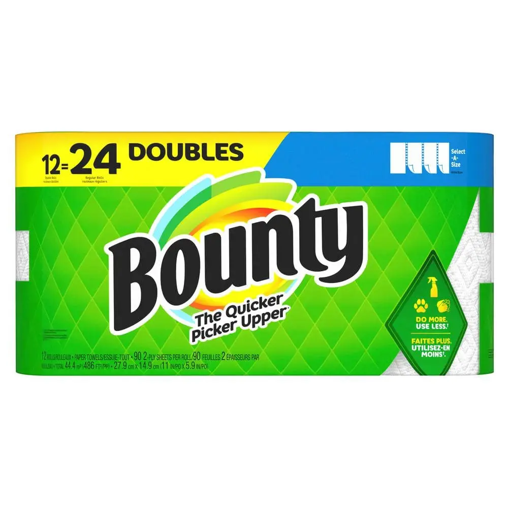 White Select-A-Size Paper Towels Bulk - 12 Double Rolls Kitchen Pack, Absorbent Eco-Friendly Household Items Disposable for Home & Bathroom Cleaning Supplies