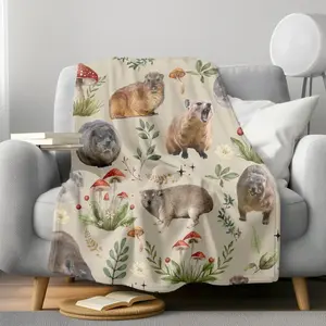Hyrax Cottagecore Velveteen Plush Blanket, Rock Hyrax Blanket, AWAWA Hyrax Botanical, Hyrax Lover Gift, Trending Hyraxes Moon Blanket, Feral