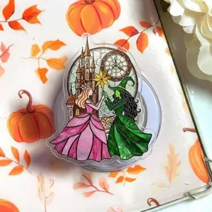 Magnetic Phone Grip Green and Pink Friendship Phone Grip - Vintage Stained Glass Panel Aesthetic Holder - Magical Fairytale Inspired Accessory - Unique Gift for Sisters, Best Friends, and College Students