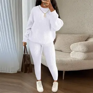 Women Knitted Turtleneck Sweaters Tracksuits Wide Leg Pants Suits Knit Trousers 2 Pieces Sets