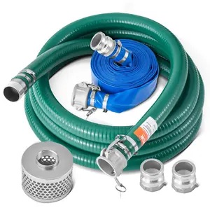 VEVOR Suction Hose Kit for Water Pump, with 2 in x 65 ft Blue Backwash Hose, 20 ft Green Suction Hose, and Steel Round Hole Strainer, Camlocks, Clamps, Cam & Groove Adapter, for Multiple Purposes