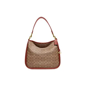 COACH Cary 33 Classic Monogram Zip Top Handle Crossbody Bag for Women, Rust Red with Metallic C Logo