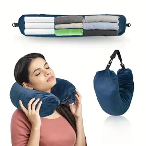 Travel Pillow with Storage Bag, Adjustable Polyester Neck Support, Lightweight Comfortable, Travel Accessory, Must-Have for Outdoors