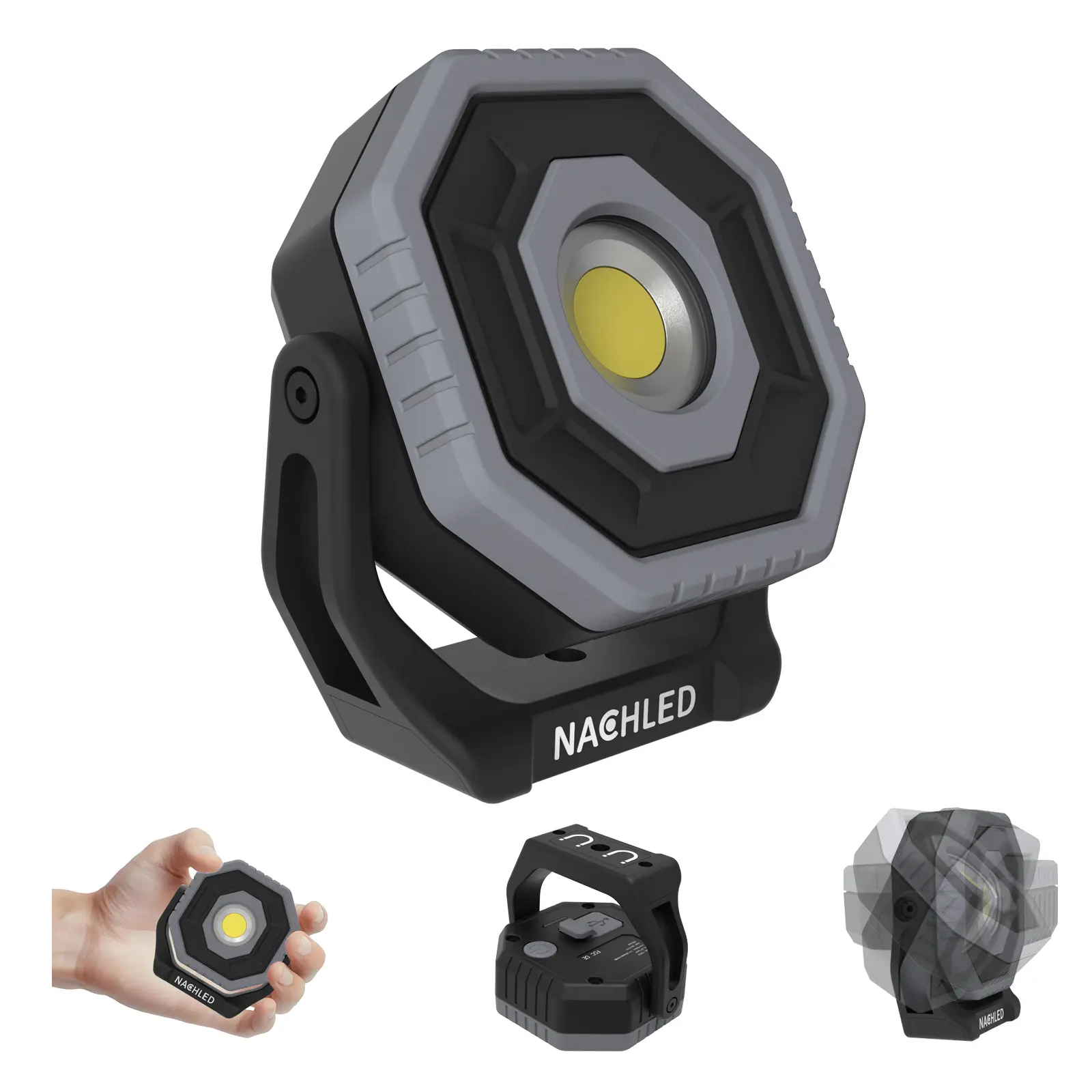 Work Light，800lm Pocket Mechanic Light，Type-C Rechargeable 2600mAh, 360° Rotating Magnetic Stand, IP65,for Car Repair,DIY & Maintenance