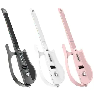 Stringless Smart Guitar, Foldable Travel Backing Guitarra, Chord Generator, App Interactive Chord Sheets, Built-in Drum Machine & Bassline for One-Man Band, For Adults & Teens (Black, Pink, white)