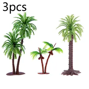 3pcs Realistic Mini Plastic Coconut Palm Tree Models, with Trunk and Leaves, Artificial Miniature Palms for Micro Landscape, Beach Scene, Dollhouse Decor