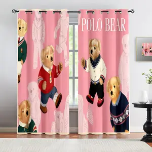 Bear Pattern Window Curtain Set, Window Cover, Suitable For Living Room, Balcony, And Bedroom Windows, Perfect Home Seasonal And Festival Room Decor