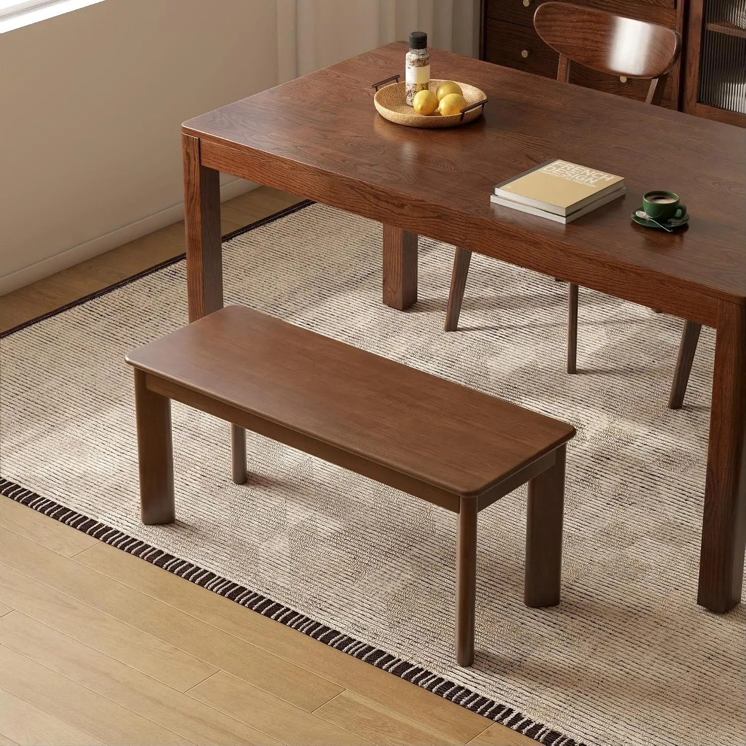 YESWOOD 100% Solid Wood Dining Bench for 2-3 People, Wooden Kitchen Bench with Thick Legs, Modern Farmhouse Entryway Bench, Heavy Duty Bench for Dining Room, Bedroom, Living Room