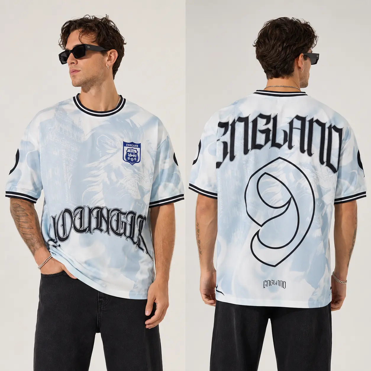 England Inspired Soccer Jersey Shirt Number 9 Gothic Football Fan Tee Unisex Game Day Breathable Sports Top