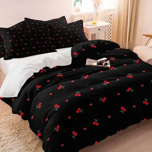 Simple and minimalist cherry print duvet cover set, Bedroom bedding set, 2/3 Pcs,Includes Duvet Cover & 1/2 Pillowcase without Filler,Fresh sweet style,Comfortable soft,Multiple styles available,bedroom decor,Suitable for gifting or personal use