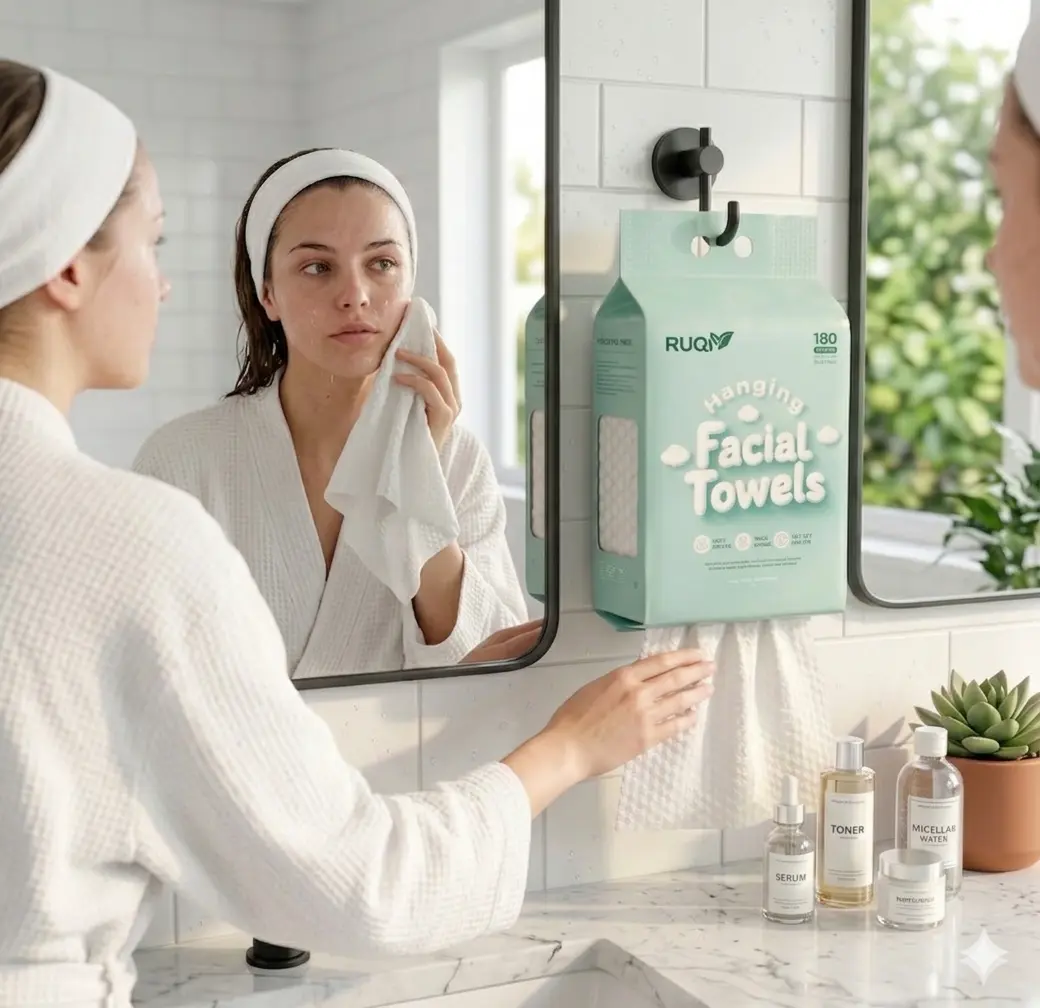 RUQIV Disposable Face Towels – Ultra Soft Gentle Facial Towel for Skincare, Biodegradable Single Use Towel, Wet and Dry for Personal Daily Routine