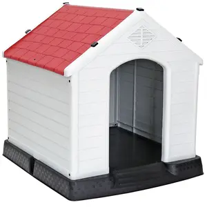 Segawe Plastic Indoor Outdoor Dog House Medium Pet Doghouse White, Red Roof