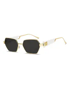 Unisex Retro Hexagonal Sun Protective Sunglasses, Metal Frame, Trendy Design, Suitable for Daily Outdoors, Travel, Beach, Party