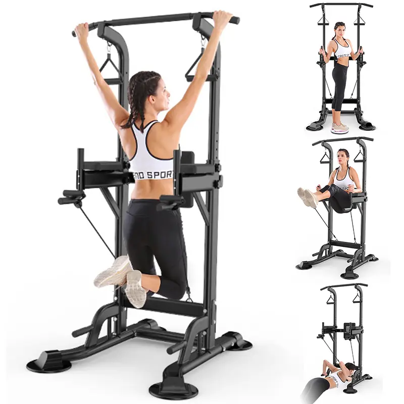 Heavy-Duty Steel Power Tower Dip Station, Freestanding Multi-Use Bar for Home Gym Strength Training, Adjustable Workout Equipment with 440LBS Load