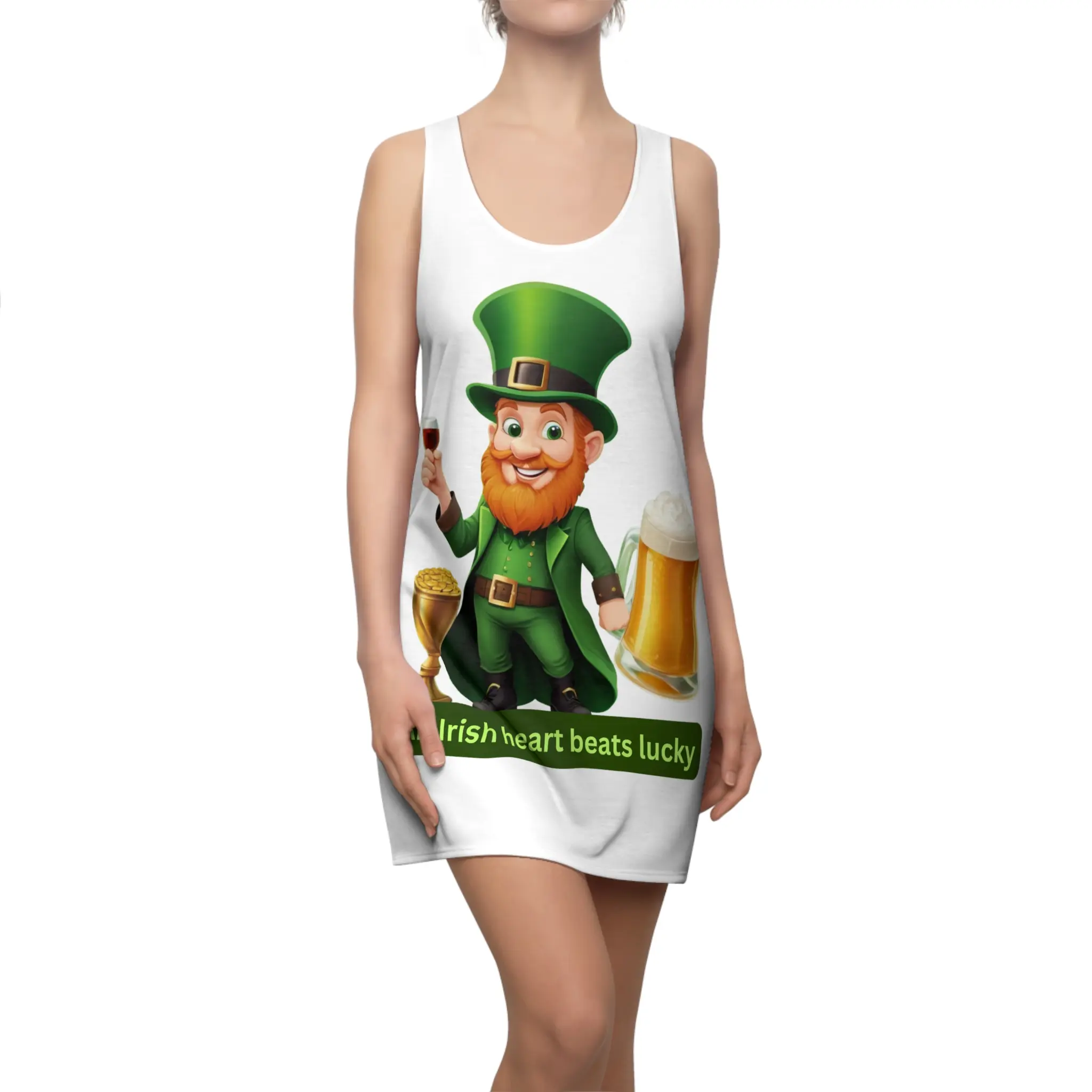 St. Patrick Day Racerback Dress, Festive Irish Dress, Lucky Charm Apparel, Leprechaun Print Outfit, Beer Lover's Dress, Holiday