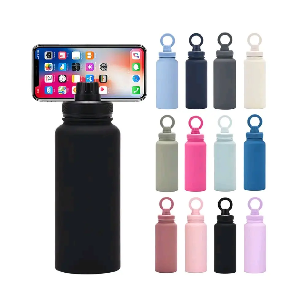 Sport Water Bottle Tumbler Cups Mug With Magnetic Cell Phone Holder