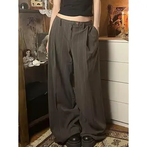 Women’s loose-fit low-rise striped suit pants, comfortable office wear, casual wide-leg trousers for daily use