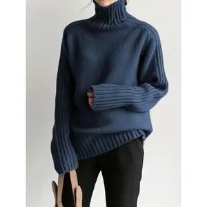Solid High Neck Knit Sweater