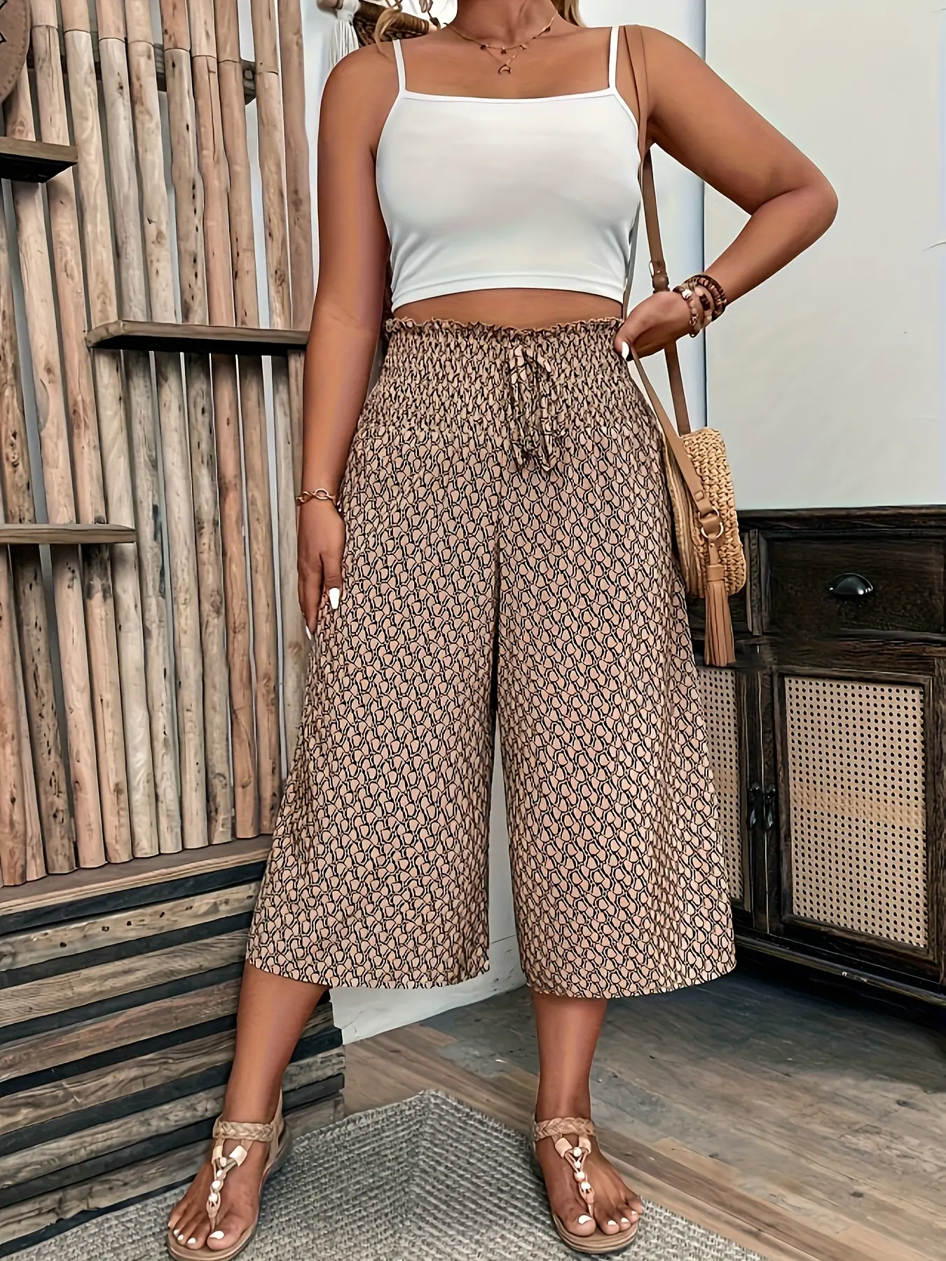 New Women's Casual Polka Dot Gingham Trouser Pants, Fashionable Chic Loose Fit High Waist Cinched Slim Wide Leggings, Stylish Ladies' Clothing, Casual Summer Bottoms, Casual Trousers, Womenswear