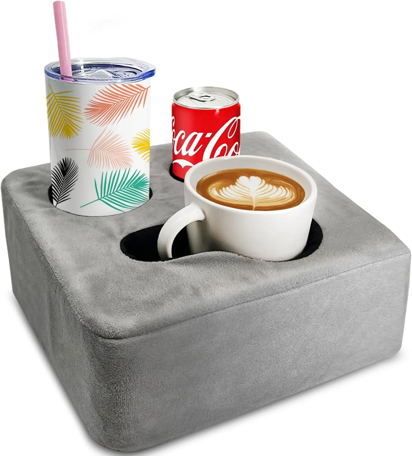 Durable Gray Couch Cup Holder Pillow Tray-Caddy, Spill-Proof Home Organizer & Car Organization Accessories for Sofa, Park, Camping - Home Supplies Storage Holder Rack