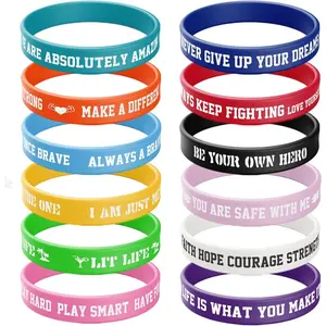 Inspirational Rubber Bracelet 12 Count Motivational Quote Wristbands Stretch Unisex for Women Men Teen Gifts Colored Motivational Bracelets