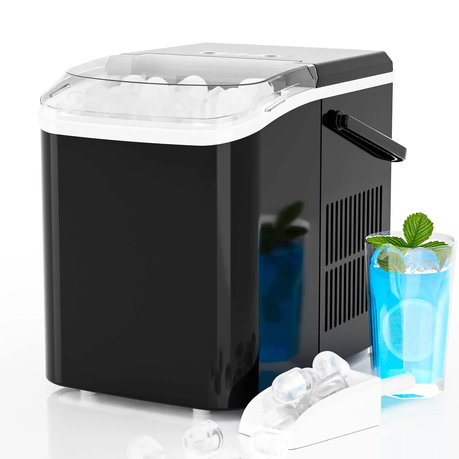 【Deal】SweetFurniture Countertop Ice Maker with Basket and Handle - 1.5L Fast-Making, 9 Cubes in 6 Mins, 26.5lbs/24Hrs, 2 Sizes Bullet Shape, Kitchen Household Appliance for Camping, Campfire/BBQ Party