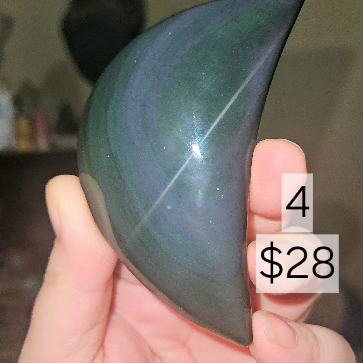 Black Rainbow Obsidian Moon Crving- Crystal- Home Decor Celestial #4