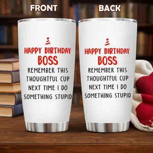[BNB Gift] Happy Birthday Boss Tumbler 20/30 oz - Best Birthday Gift for Boss, Funny Work Mug, Best Gift for Boss from Employee, Funny Quote Mug, Office Humor Boss Gift