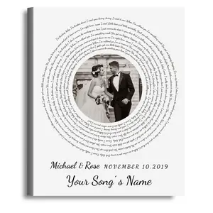 Vinyl Record Personalized Music Lyrics Song Canvas Prints Music Artist Date Upload Photo on Prints Anniversary for Her,Wedding,Birthday,Engagement,Wall art Decor Print on Canvas
