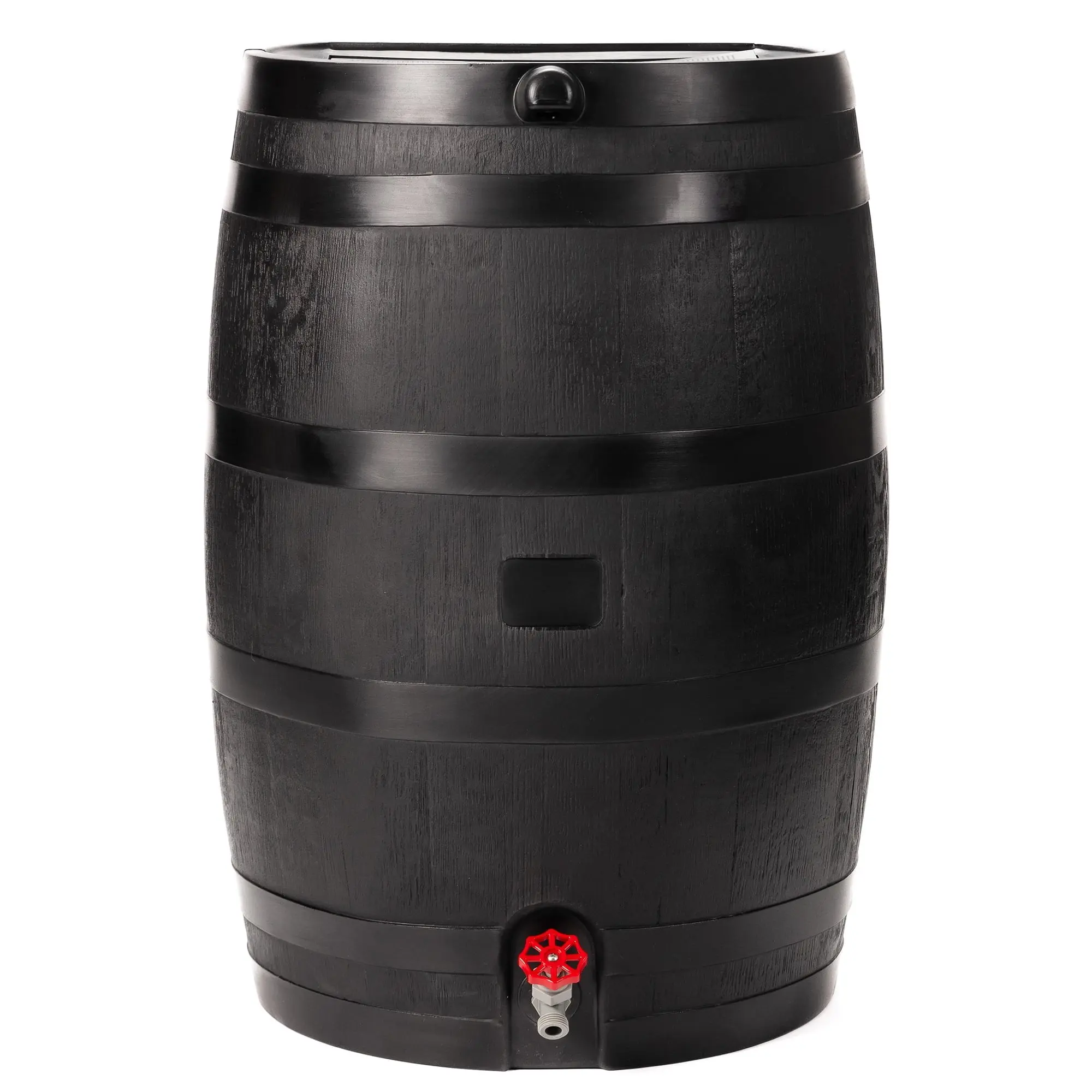 RTS Home Accents 50 Gallon Flat Back Eco Rain Barrel, Premium Durable Polyethylene Water Collector with Plastic Spigot & Overflow, Space-Saving Black Garden Barrel