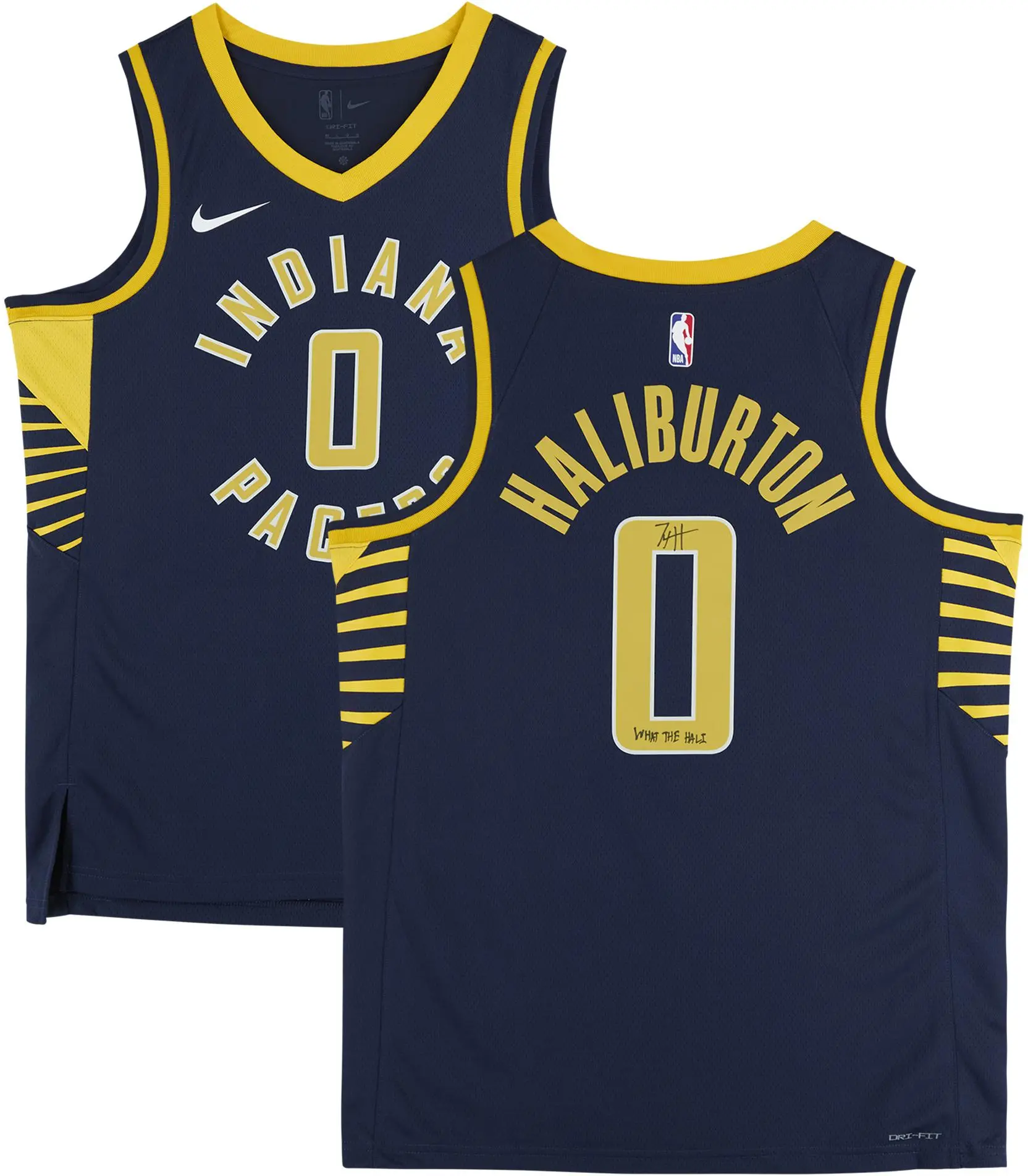 Tyrese Haliburton Indiana Pacers Autographed Nike Navy Icon Swingman Jersey with "What the Hali" Inscription - Fanatics Authentic Certified