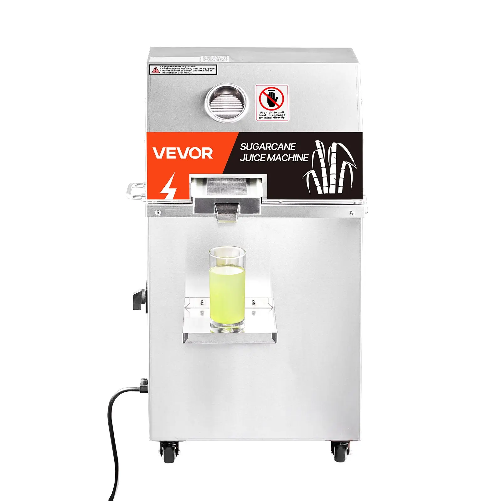 VEVOR Commercial Sugar Cane Juicer, 800W Motor, 661 lbs/h High Output Press Extractor, 3 Stainless Steel Rollers, 2.4-inch Feeding Inlet, Wheel-mounted with 4 Wheels, 117 lbs Weight