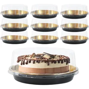10inch Round Clear Gold Plastic Cake Carriers for Transport with Dome Lids and Cake Boards Clear Bundt Cake Boxes (10)