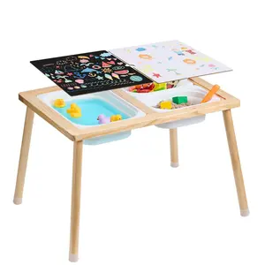 VEVOR Sensory Table for Toddlers,  Kids Activity Table with 3 Foldable Storage Bins & Double-Sided Board, Indoor/Outdoor Play Sand and Water Table, Wooden Kids Sensory Table for Drawing Studying Dining