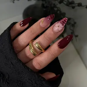 24pcs Medium Almond French Tip Set, Leopard Print Design, Acrylic Fake Nails for Women, Daily Use & Parties, Nail Extension, Almond Shape Nails