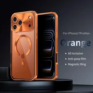 【No All Metal】Metal Frame Protection Privacy Screen Protector anti Drop Magnetic Charging Iphone12-17 Patriotic Gift Fashion Trendy Phone Cases Phone Case Magsafe Charger Cover Iphone 16 Case Full Coverage Privacy Protective Smartphone