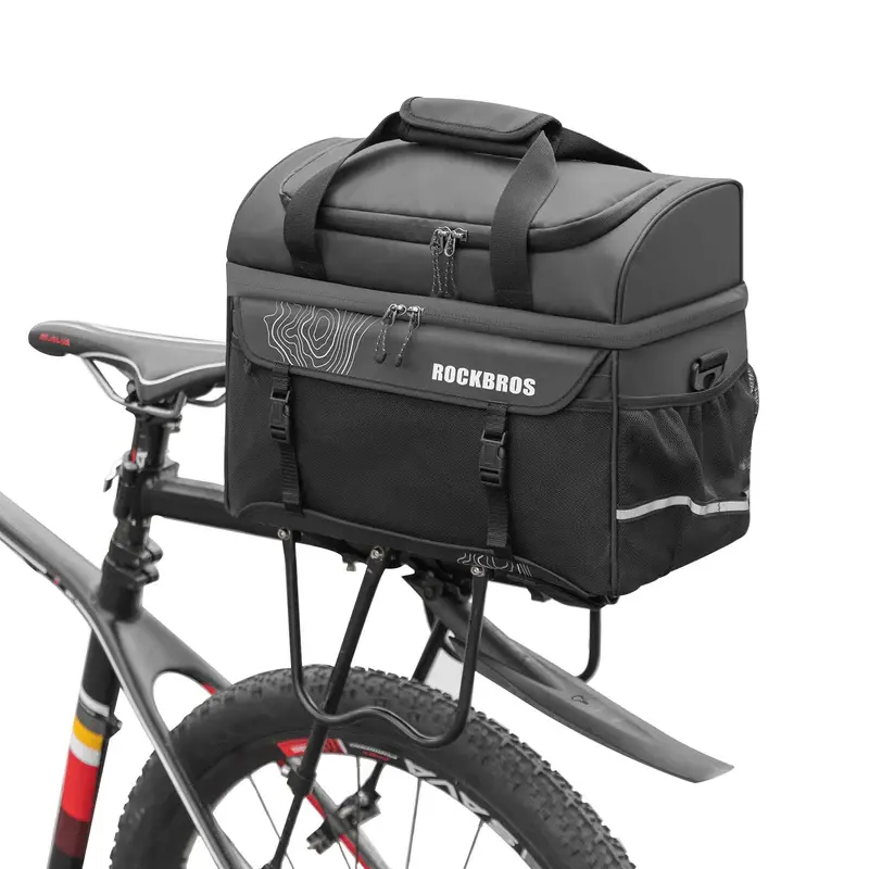 ROCKBROS 11L Insulated Aluminum Foil Bike Trunk Cooler Bag, Mini Bicycle Panniers & Rear Seat Carrier Rack Trunks, Durable & Spacious Cycling Gear, Aluminum Foil Bag, Road Cycling Gear, Hook & Loop