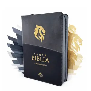 Biblia con Cierre Compacta 11 puntos RV1960, imit piel negro gris león en dorado con índice