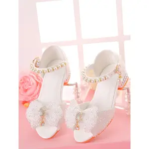 SHUJUAN Girls' Formal Elevated Sandals - White High-Heel Kids' Footwear for Model Performances and Fashion Shows