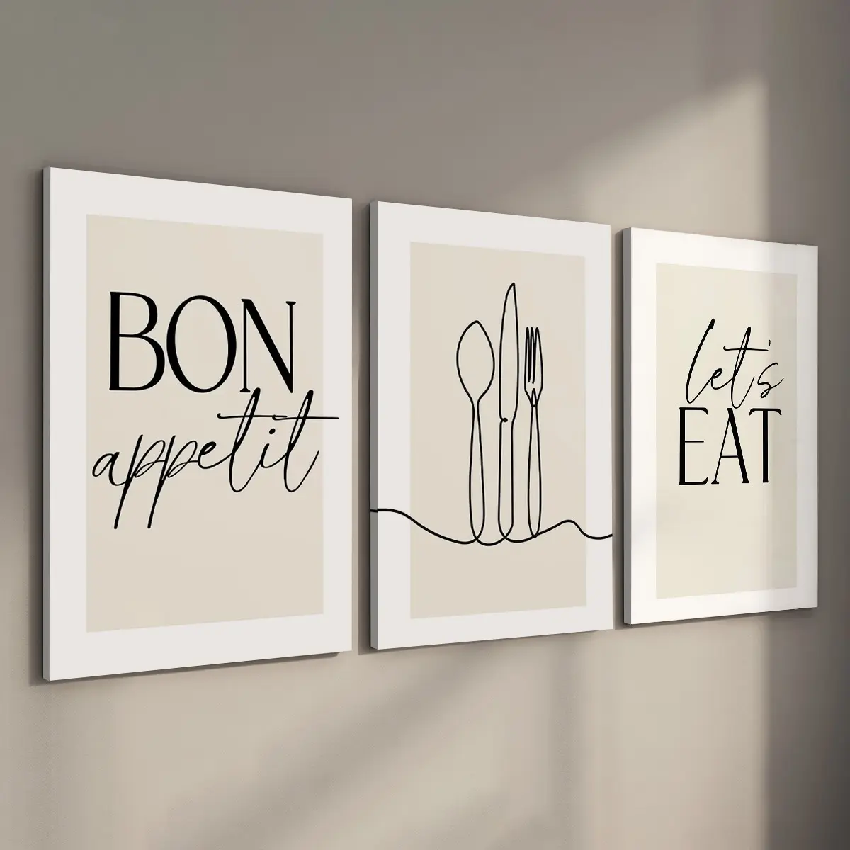 3 Counts Wood Framed Canvas Modern Bon Appetit, Lets Eat Wall Art, Kitchen Decor, Modern Home Decor, Dining Room Wall Art, Kitchen Quotes, Ready To Hang, Waterproof Canvas Wall Art, Artwork Wall Painting For Gift, Decoration, Wooden Wall Art