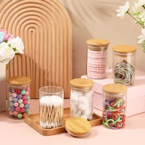 3 Pack Glass Qtip Holder Bathroom Set Clear Apothecary Jars with Lids Bathroom Essential Canisters Accessories for Organization and Storage