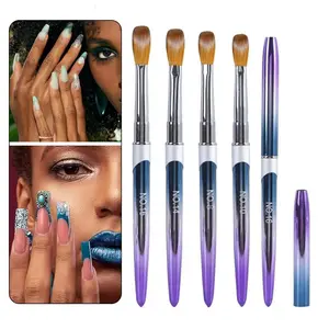 Acrylic Nail Brush Set 4 Pieces, Includes Sizes 10/12/14/16, Blue Gradient Handle, Professional for Acrylic Powder Color and Nail Extension Carving